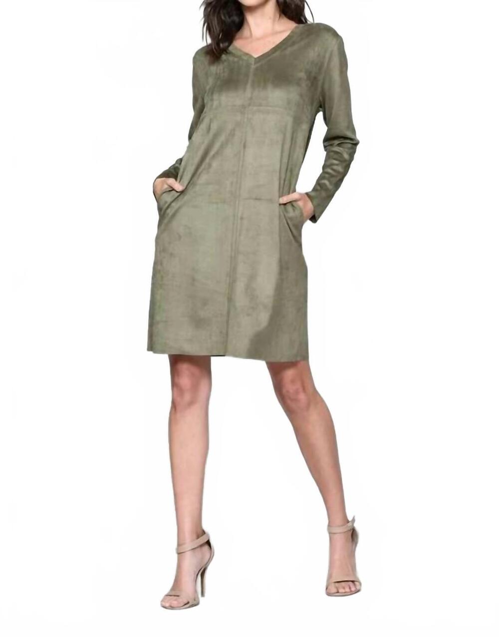 NEW JOH aurora suede v neck dress with pockets in olive